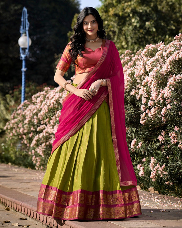 Pista Kanchipuram Silk Designer Lehenga