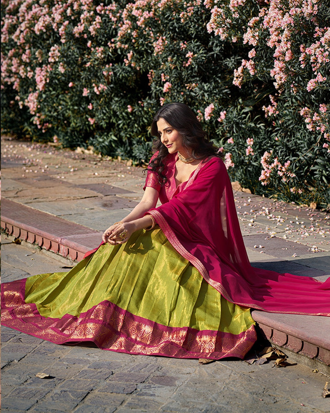 Pista Kanchipuram Silk Designer Lehenga