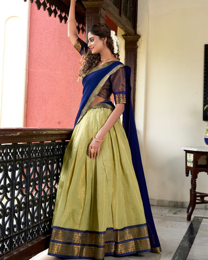 Pista Green Kanchipuram Silk Lehenga – Designer Edition
