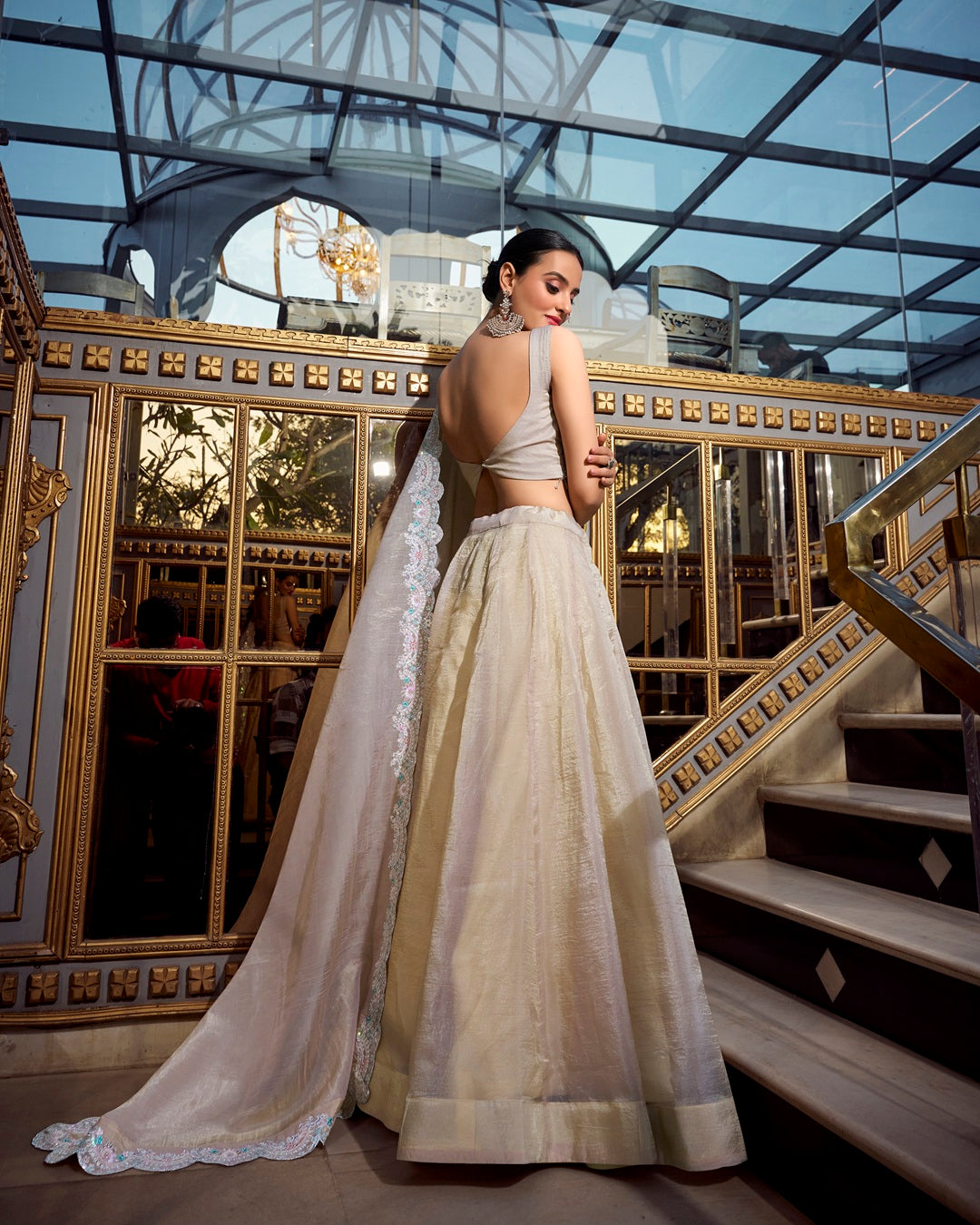 Cream Color Gold Crush Lehenga Choli