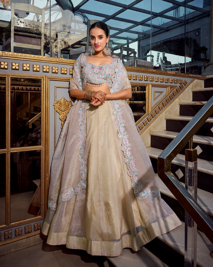 Cream Color Gold Crush Lehenga Choli