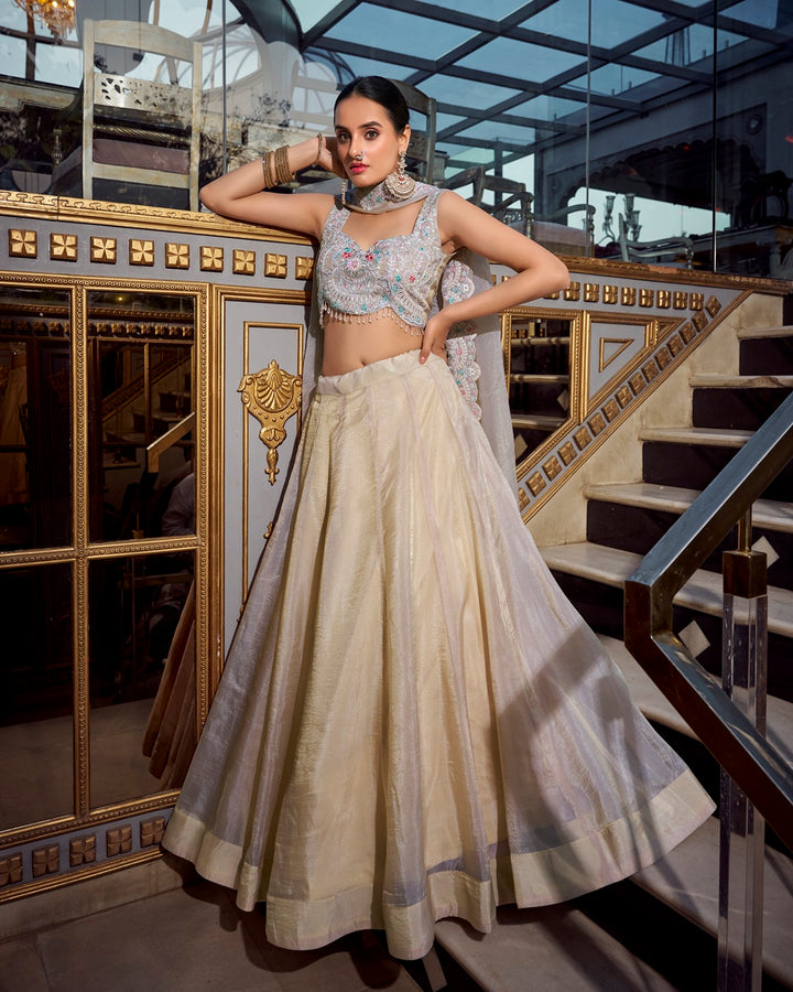 Cream Color Gold Crush Lehenga Choli
