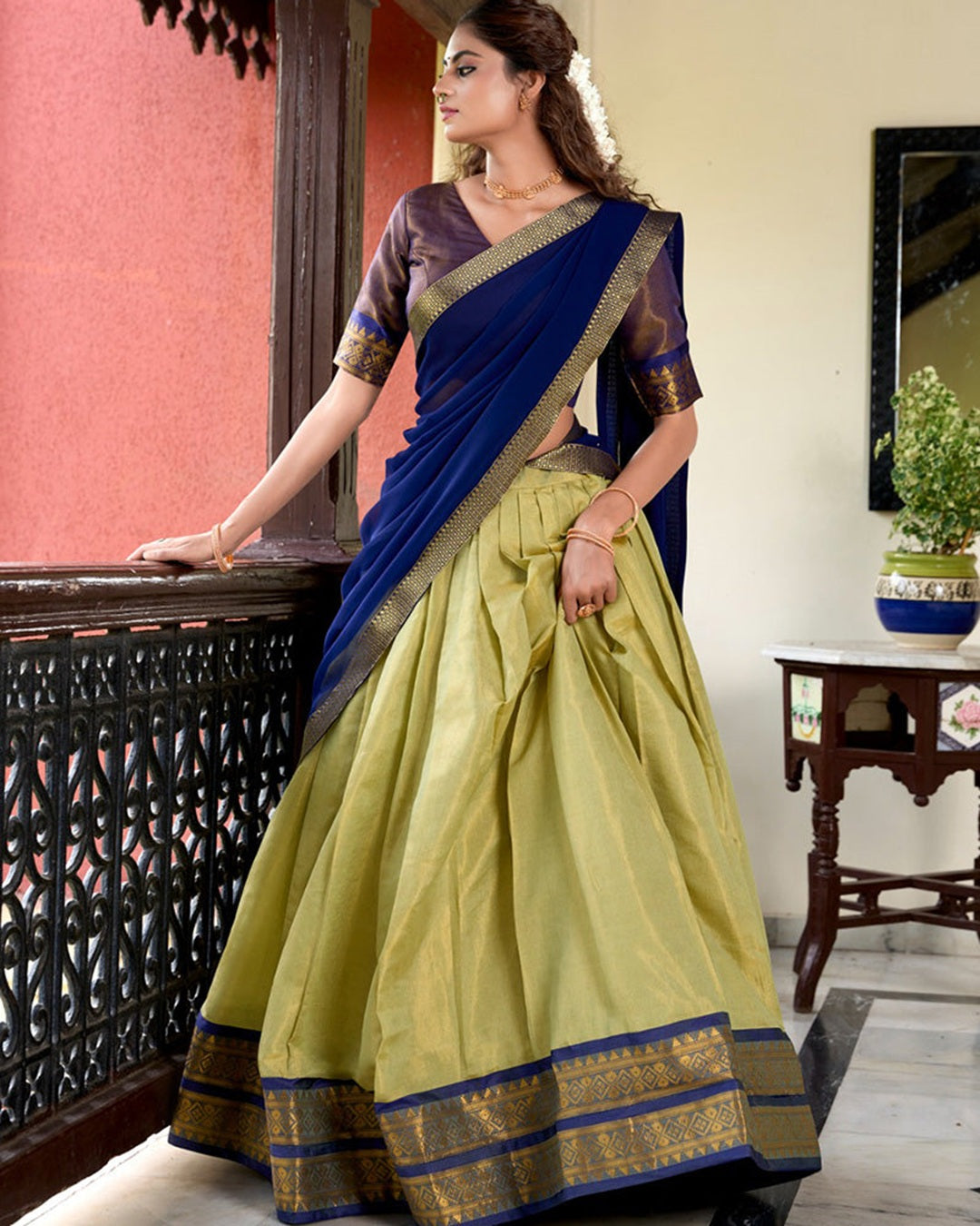 Pista Green Kanchipuram Silk Lehenga – Designer Edition