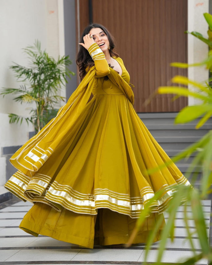 Mehndi Green Anarkali Palazzo Set in Faux Georgette – Hand Gotta Work Edition