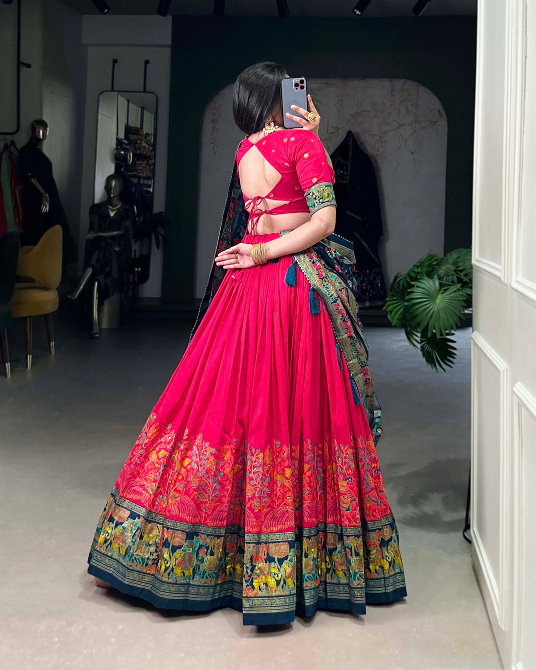 Pink Color Tussar Silk Printed With Foil Work Lehenga Choli