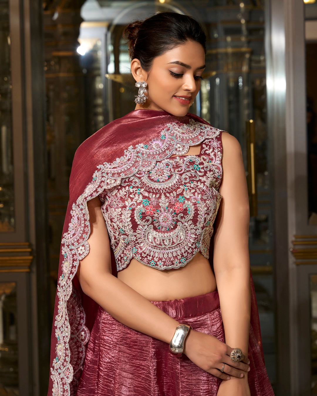 Light Maroon Color Gold Crush Lehenga Choli