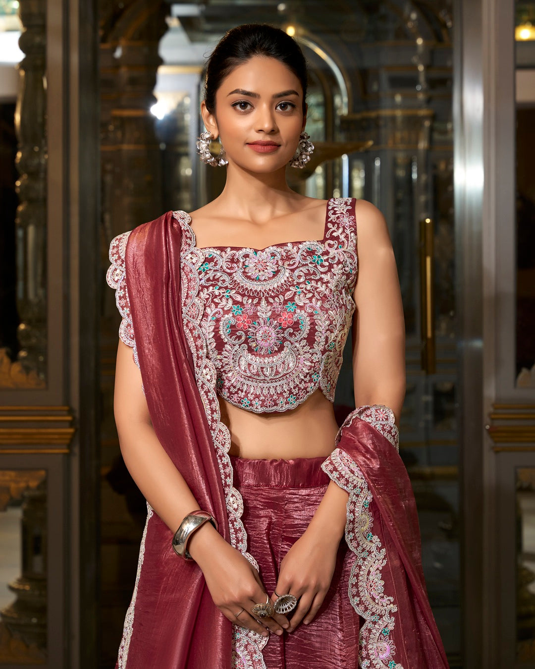 Light Maroon Color Gold Crush Lehenga Choli