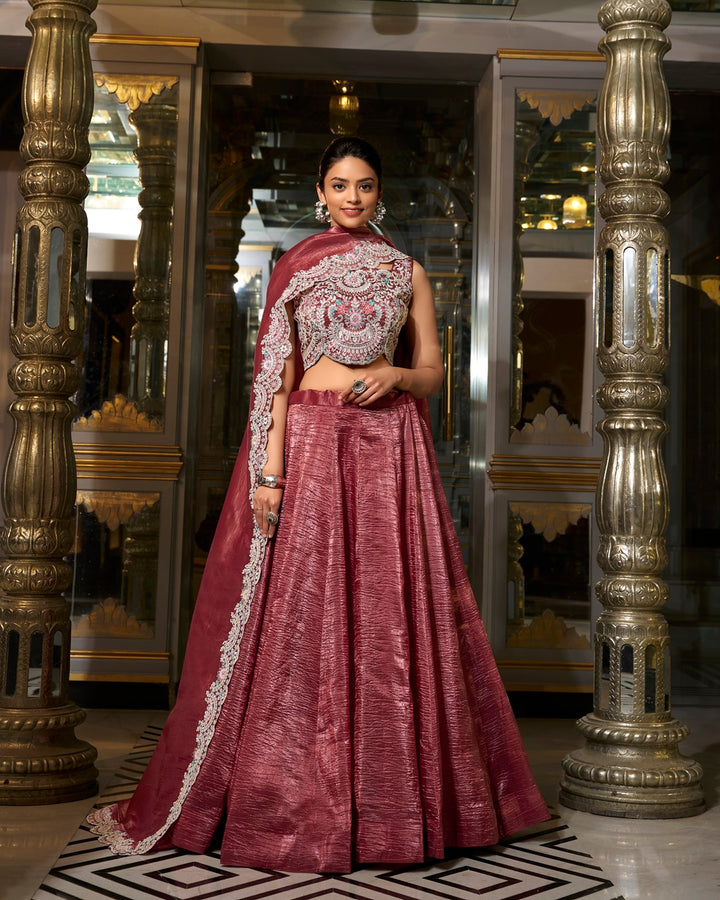 Light Maroon Color Gold Crush Lehenga Choli