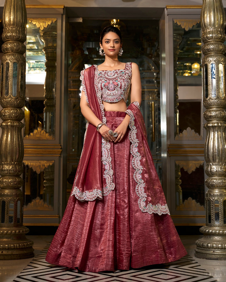 Light Maroon Color Gold Crush Lehenga Choli