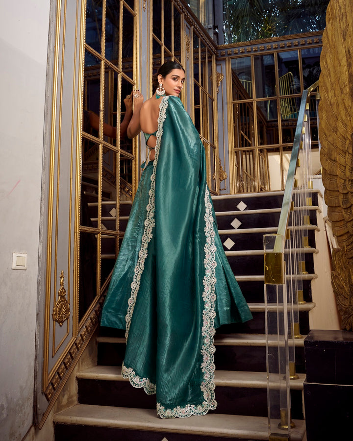 Teal Green Color Gold Crush Lehenga Choli