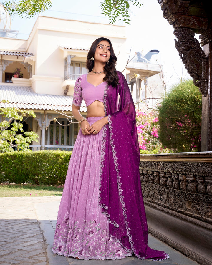 Lavender Color Silver Glossy Embroidered Lehenga Choli