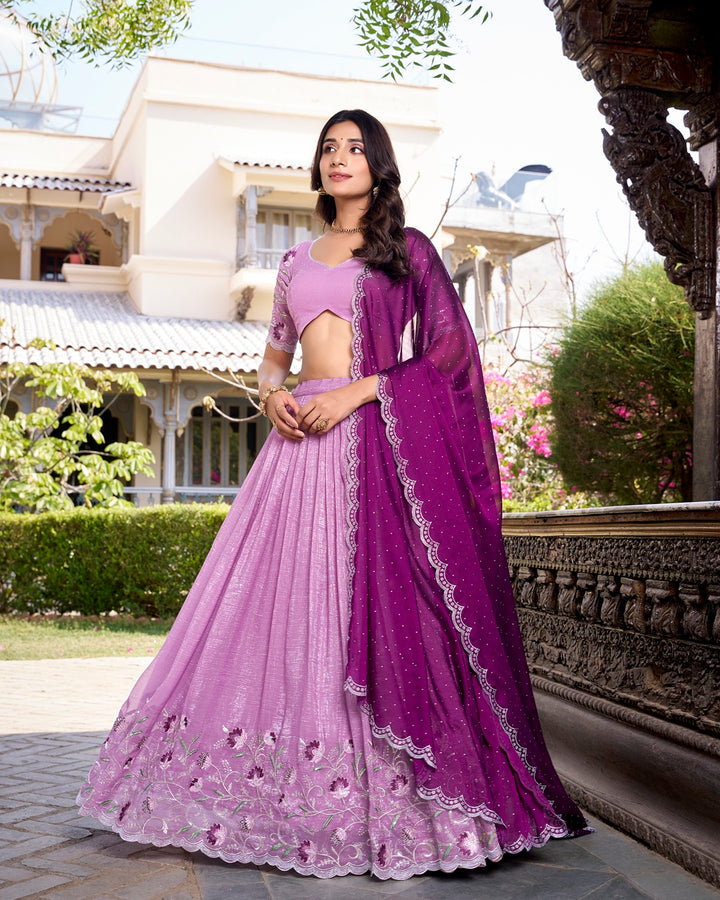 Lavender Color Silver Glossy Embroidered Lehenga Choli