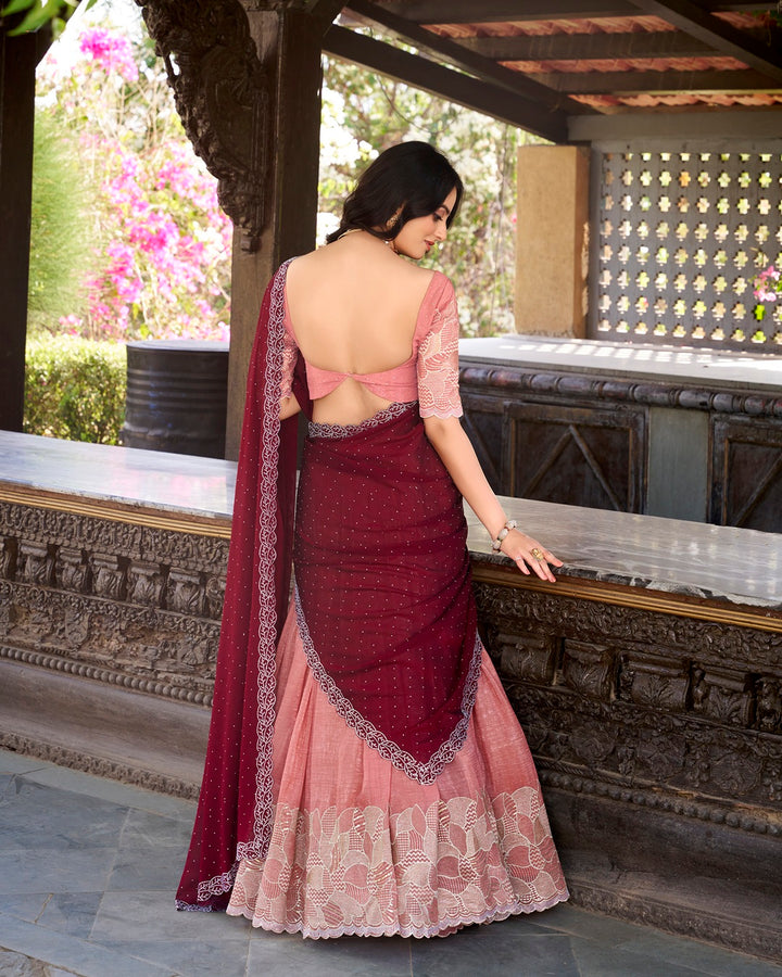 Peach Color Silver Glossy Embroidered Lehenga Choli