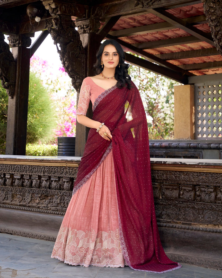Peach Color Silver Glossy Embroidered Lehenga Choli
