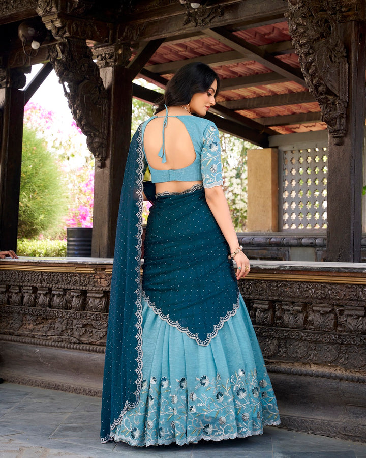 Sky Blue Color Silver Glossy Embroidered Lehenga Choli