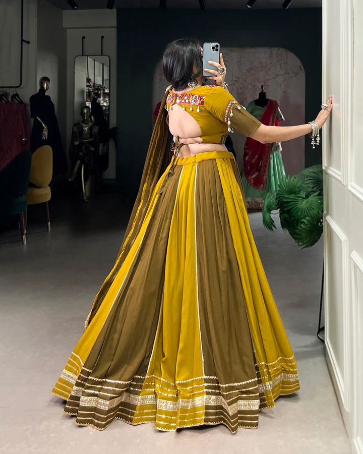 Rayon Garba Chaniya Choli in Mehndi with Sequin and Gota Border