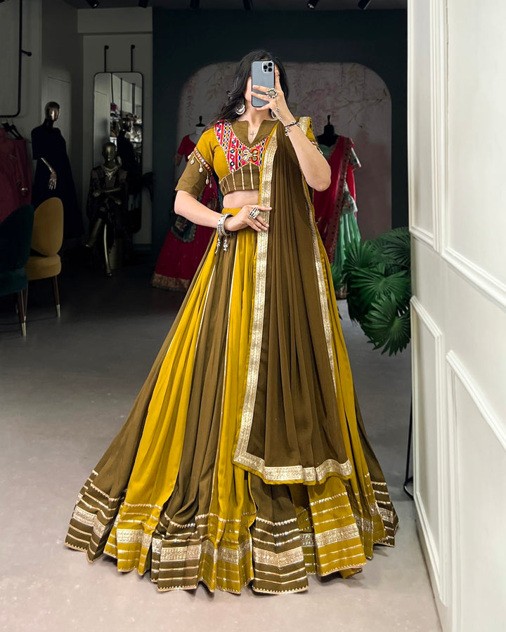 Rayon Garba Chaniya Choli in Mehndi with Sequin and Gota Border
