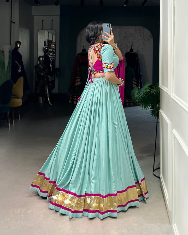 Sea Green Color Rayon Navratri Lehenga Choli