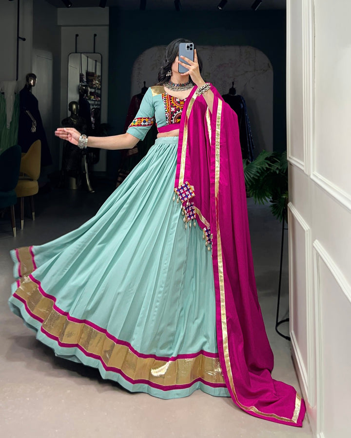 Sea Green Color Rayon Navratri Lehenga Choli