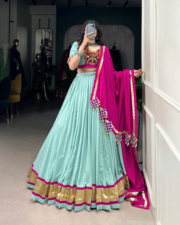 Sea Green Color Rayon Navratri Lehenga Choli