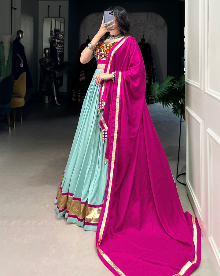 Sea Green Color Rayon Navratri Lehenga Choli