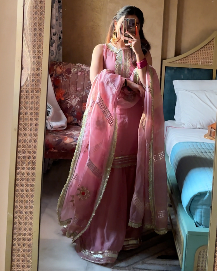 Pastel Organza Sharara with Traditional Gota Work
