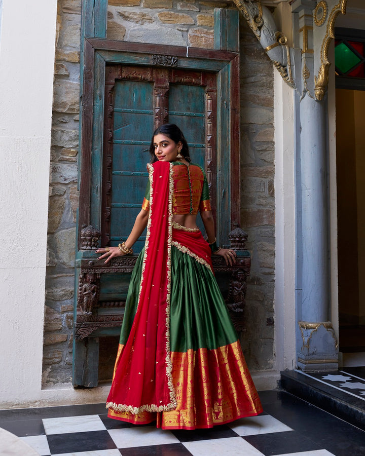 Green Color Narayan Pattu Silk Designer Lehenga Choli
