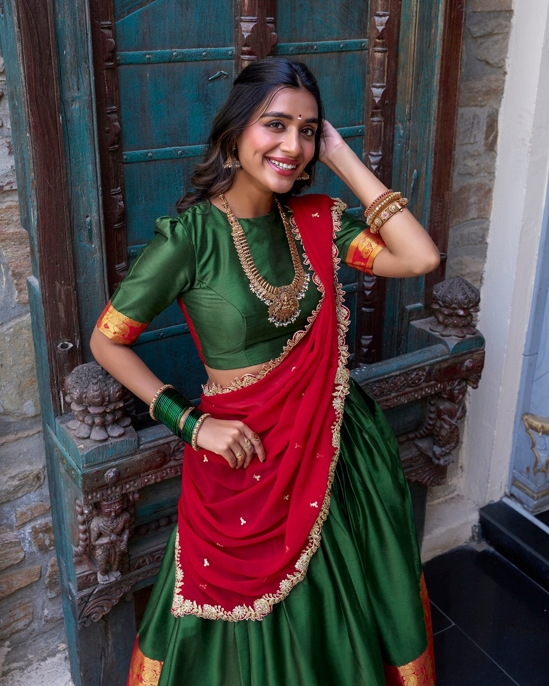 Green Color Narayan Pattu Silk Designer Lehenga Choli