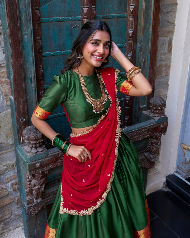 Green Color Narayan Pattu Silk Designer Lehenga Choli