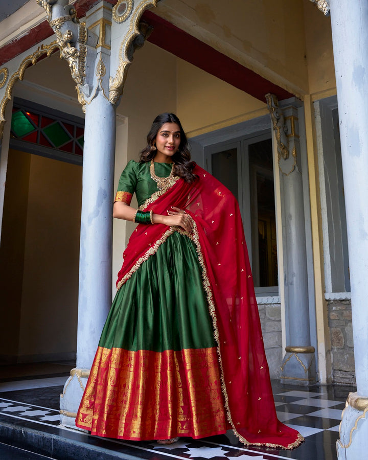 Green Color Narayan Pattu Silk Designer Lehenga Choli