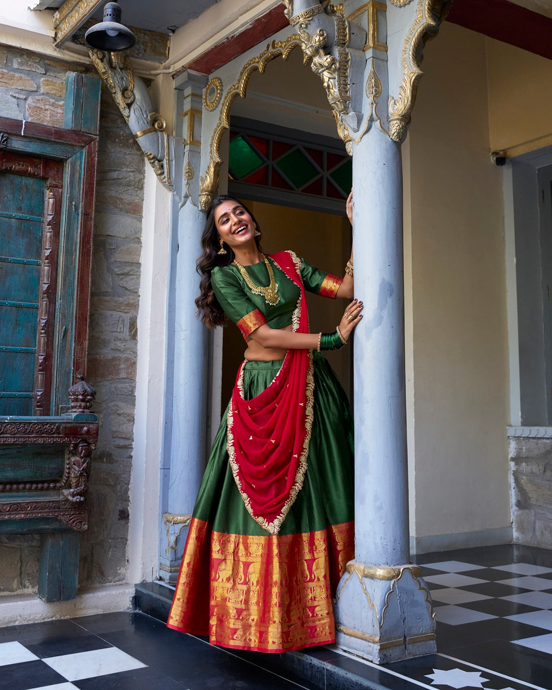 Green Color Narayan Pattu Silk Designer Lehenga Choli