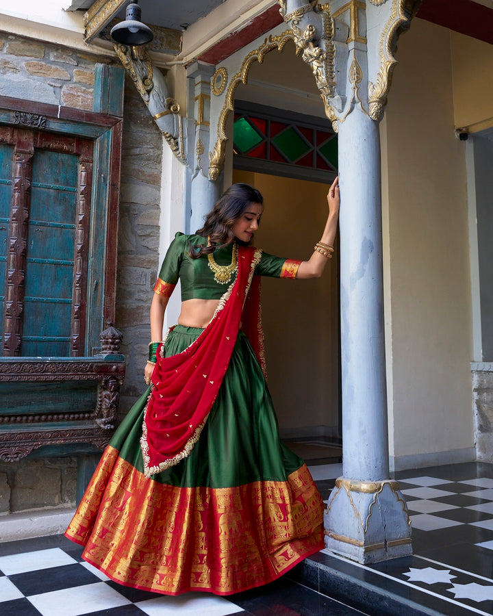 Green Color Narayan Pattu Silk Designer Lehenga Choli