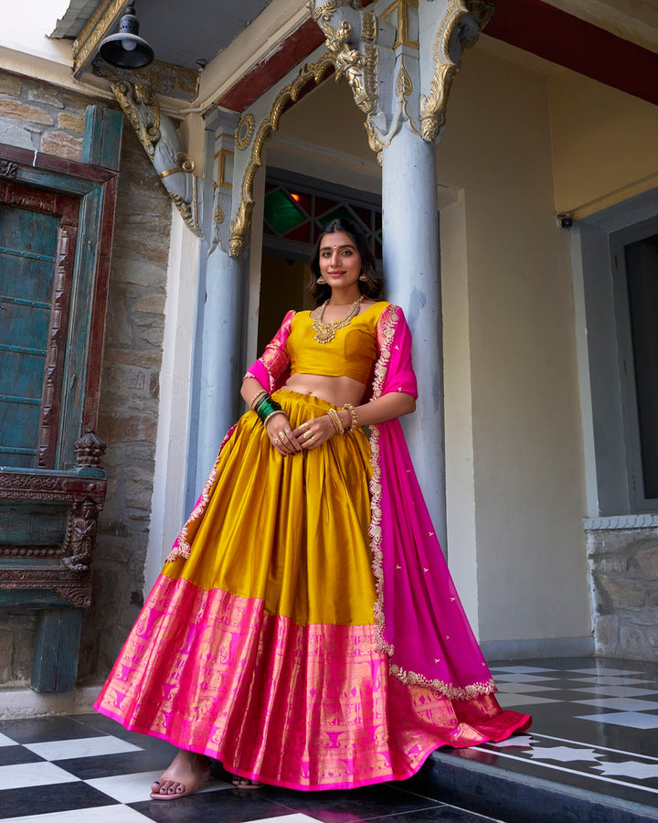 Mustard Color Narayan Pattu Silk Designer Lehenga Choli