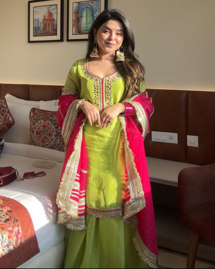 Neon Faux Blooming Sharara Set with Zari Work