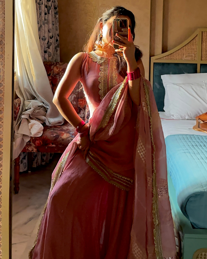 Pastel Organza Sharara with Traditional Gota Work