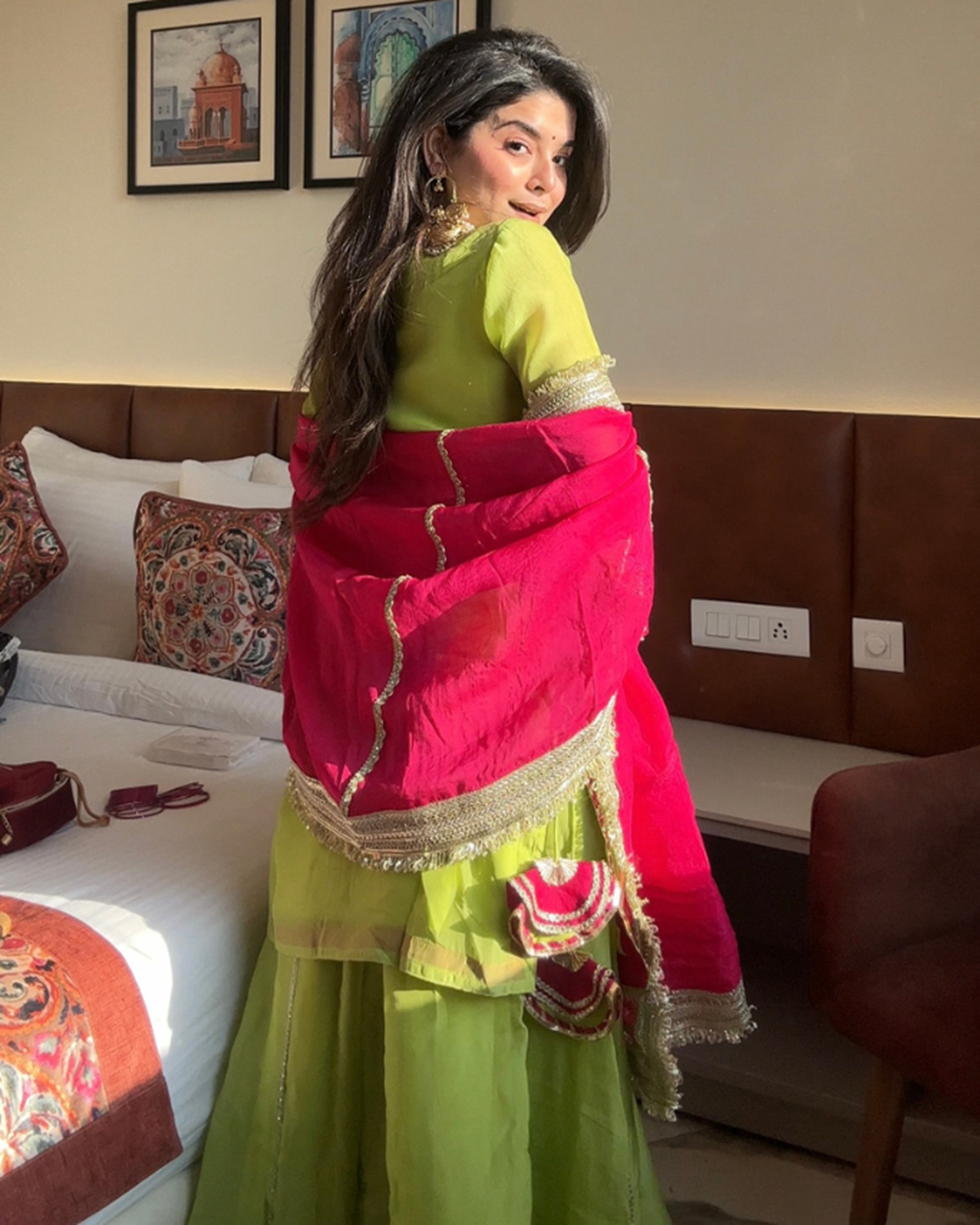 Neon Faux Blooming Sharara Set with Zari Work