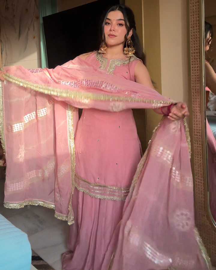 Pastel Organza Sharara with Traditional Gota Work