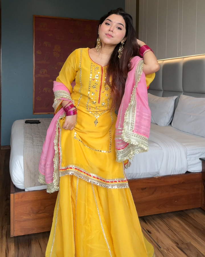 Neha Bhandari Sunshine Yellow Sharara Set