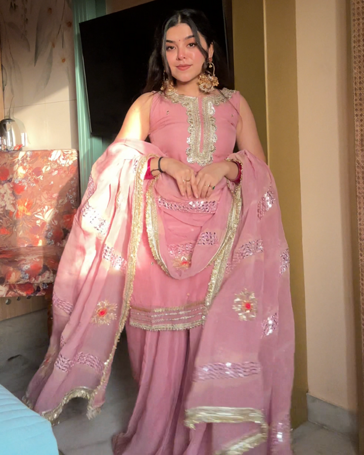 Pastel Organza Sharara with Traditional Gota Work
