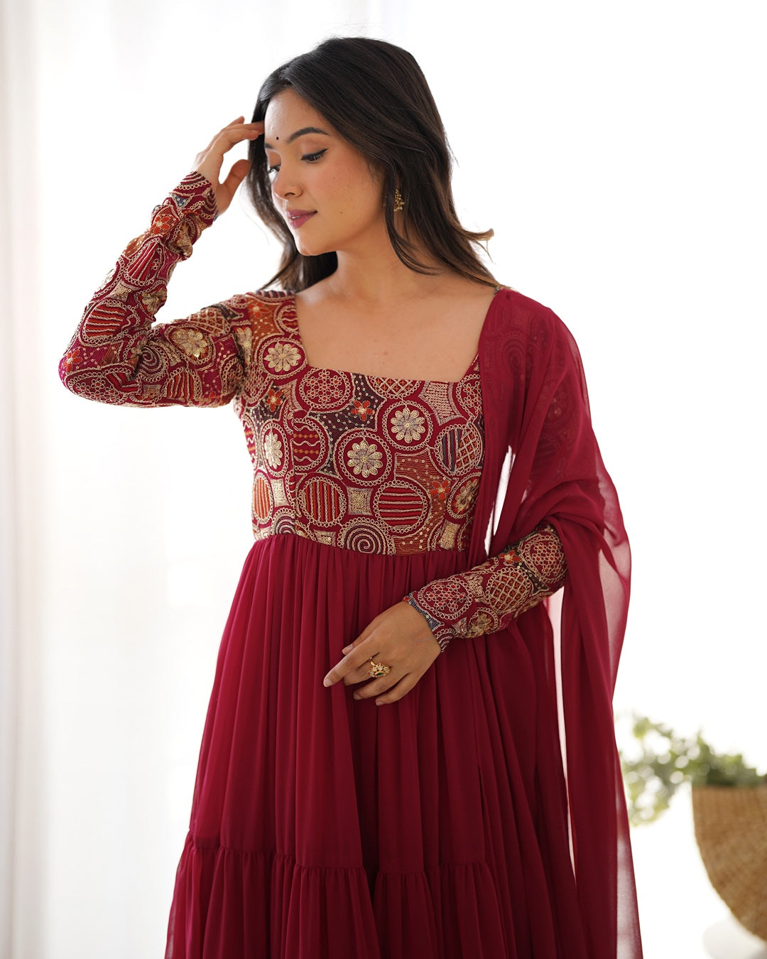 Maroon Soft Georgette Embroidered Anarkali Suit