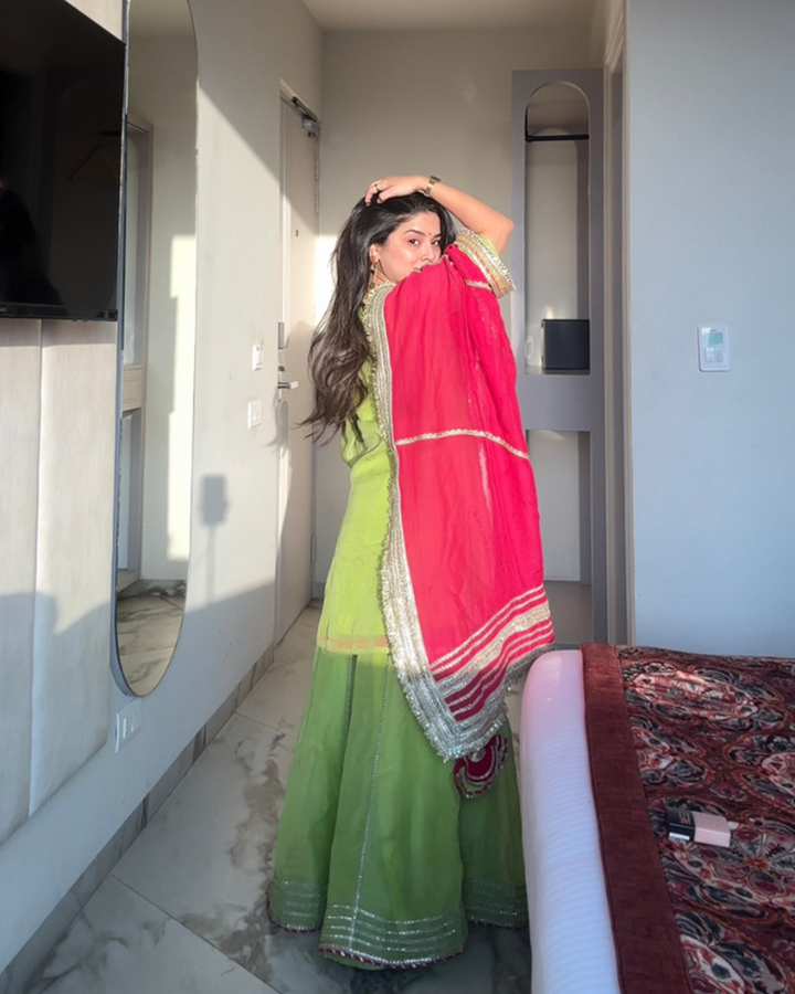 Neon Faux Blooming Sharara Set with Zari Work