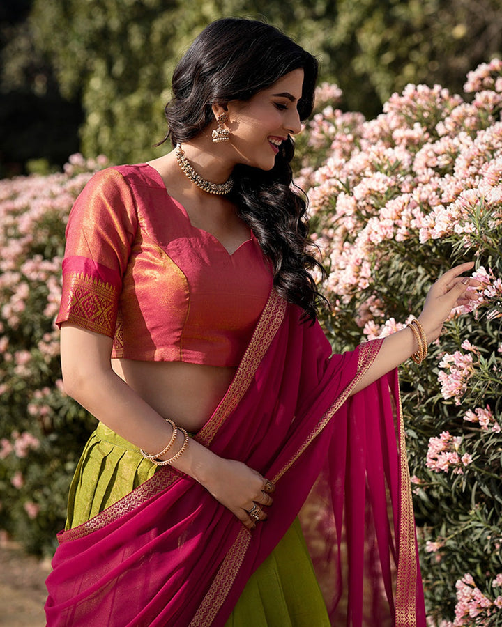 Pista Kanchipuram Silk Designer Lehenga