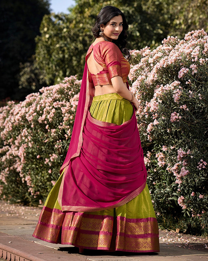 Pista Kanchipuram Silk Designer Lehenga