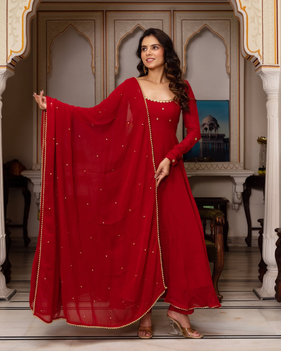 Maroon Majesty – Anarkali with Pearl Elegance