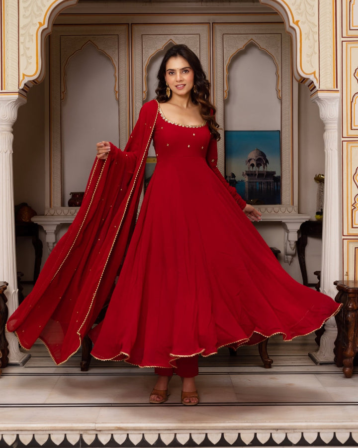 Maroon Majesty – Anarkali with Pearl Elegance