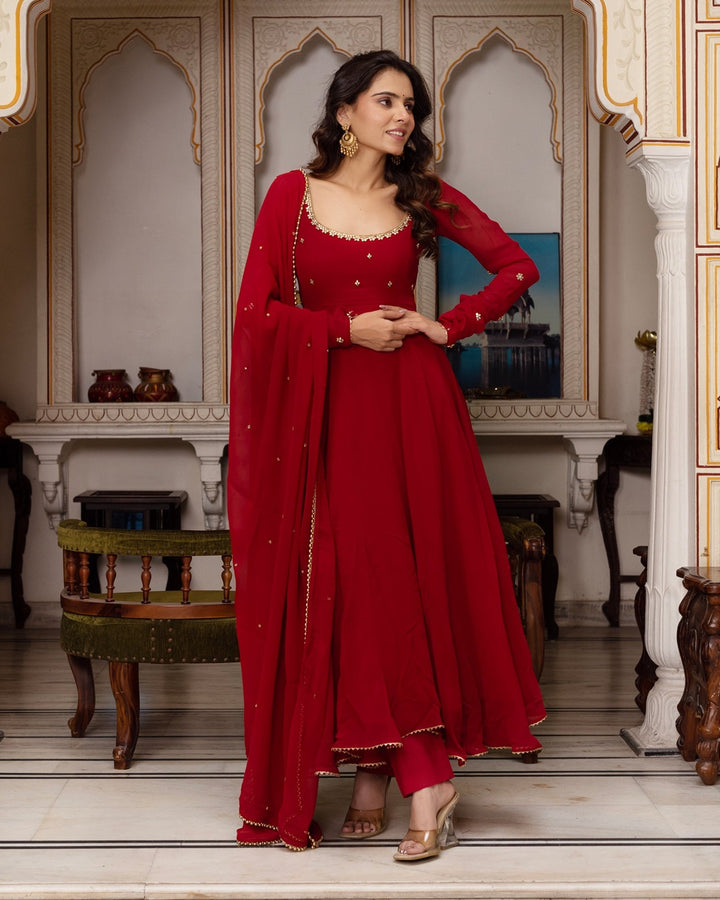 Maroon Majesty – Anarkali with Pearl Elegance
