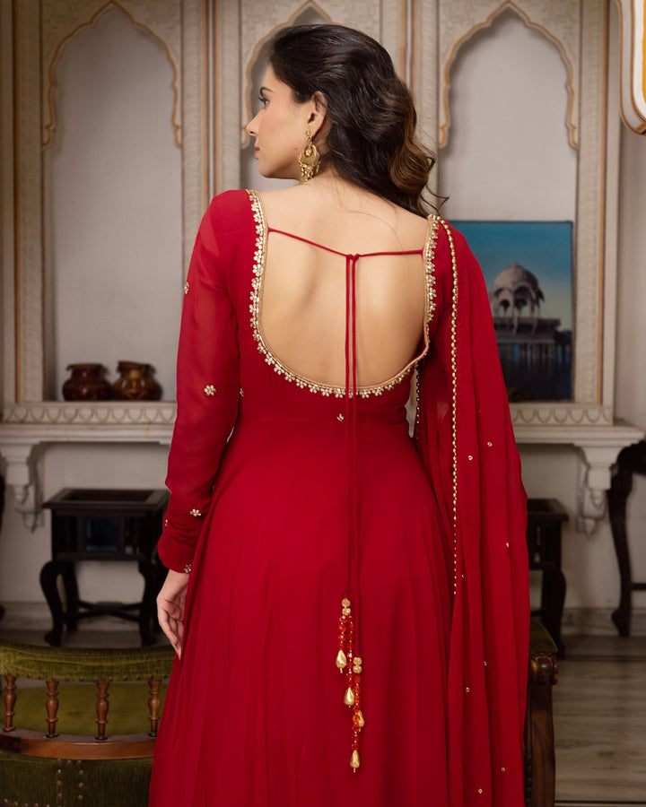 Maroon Majesty – Anarkali with Pearl Elegance