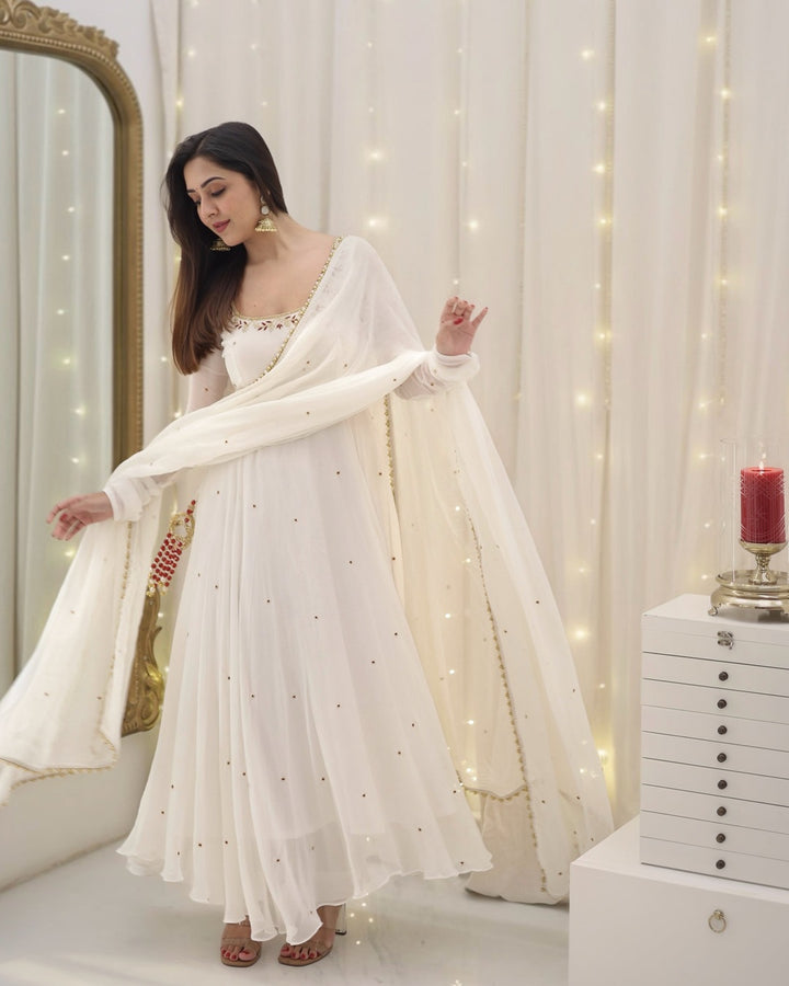 Charming Apsara White Long Anarkali Set