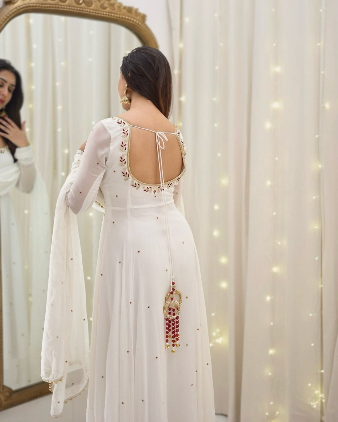 Charming Apsara White Long Anarkali Set