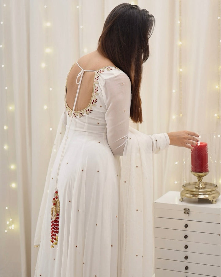 Charming Apsara White Long Anarkali Set